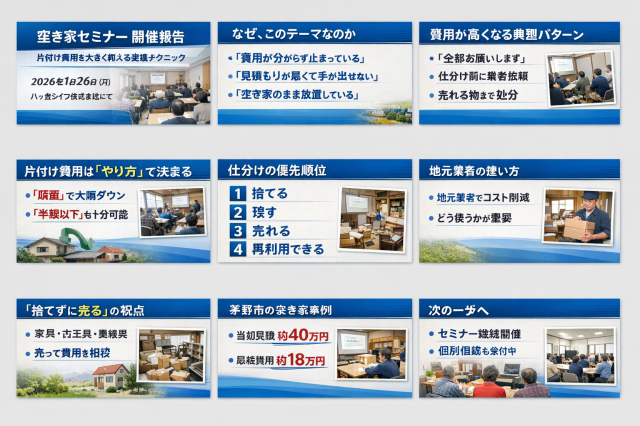茅野市、原村、空き家セミナー 開催報告２０２６年1月 片付け費用を大きく抑える実践テクニック